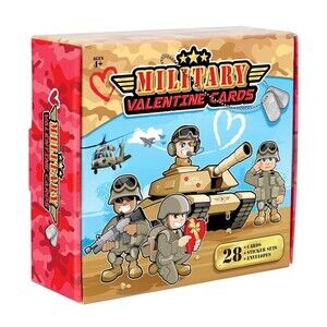28-Pack Military Valentines Day Cards with Envelopes & Stickers  Box E